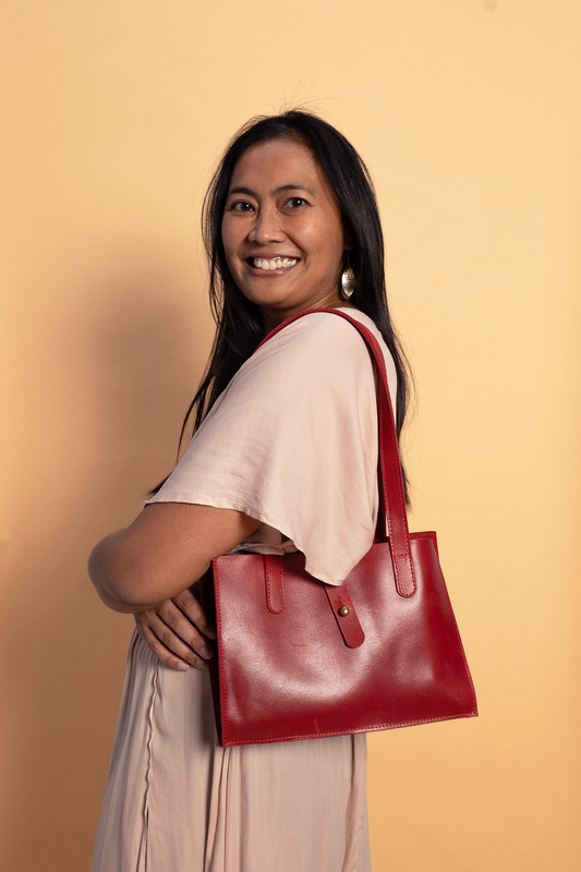 Red Leather Handbag with Crossbody Strap