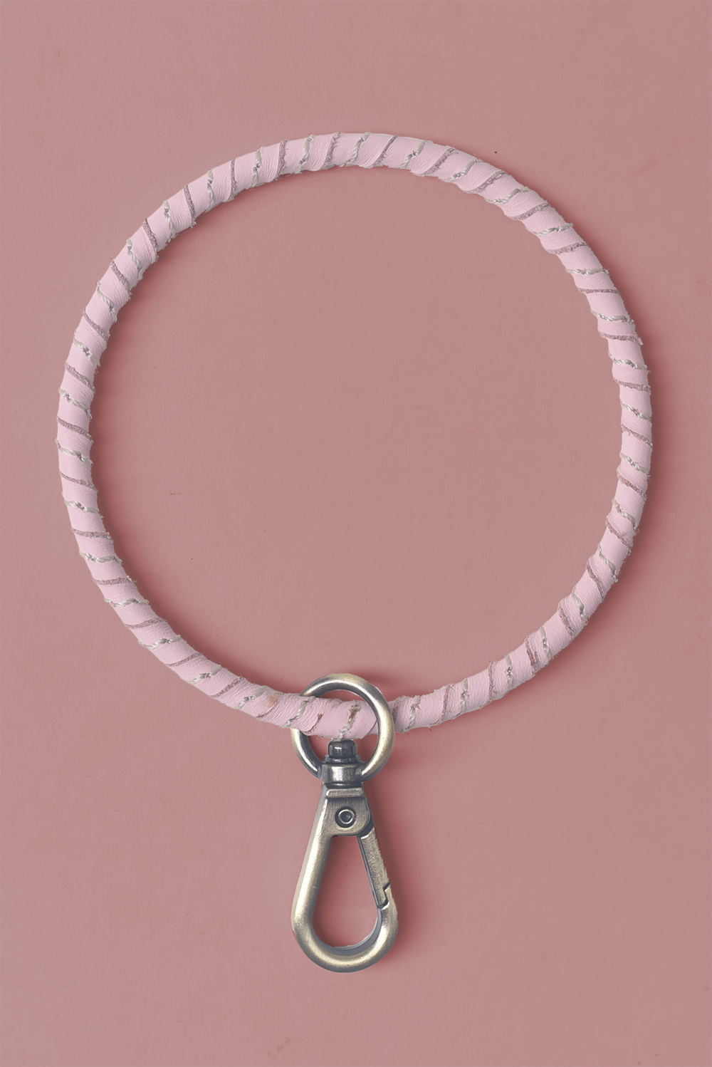 Leather Wristlet Circle Keychain in Pink